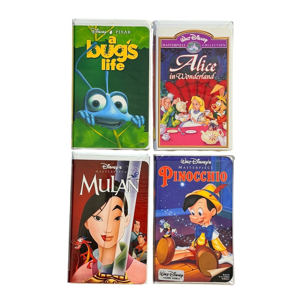 Disney VHS Lot of 4 Mulan Alice Kids Family Cartoon Classic Movies 90s Vintage